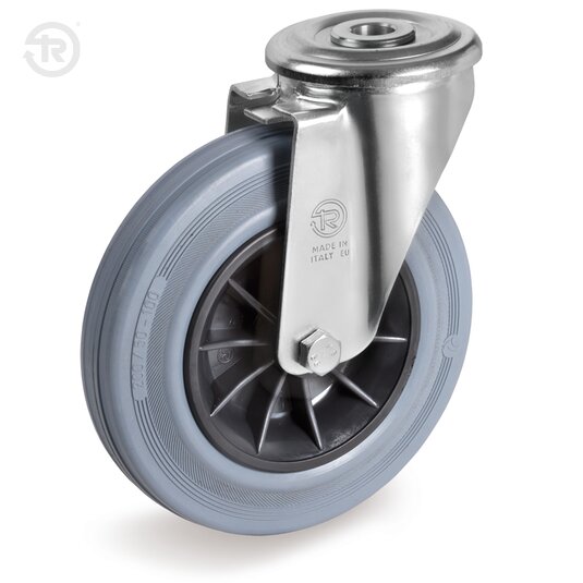 Ruote In Gomma Grigia, Supporto Rotante Foro Passante NL — Tellure Rota