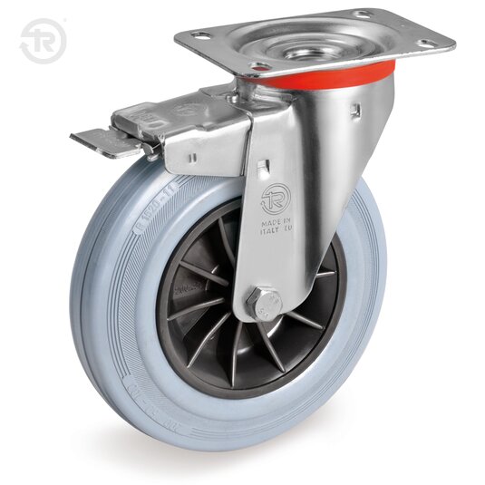 Grey Rubber Wheels, Swivel Castor NL, Brake — Tellure Rota