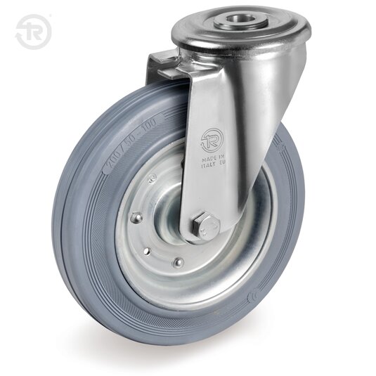 Ruote In Gomma Grigia, Supporto Rotante Foro Passante NL — Tellure Rota