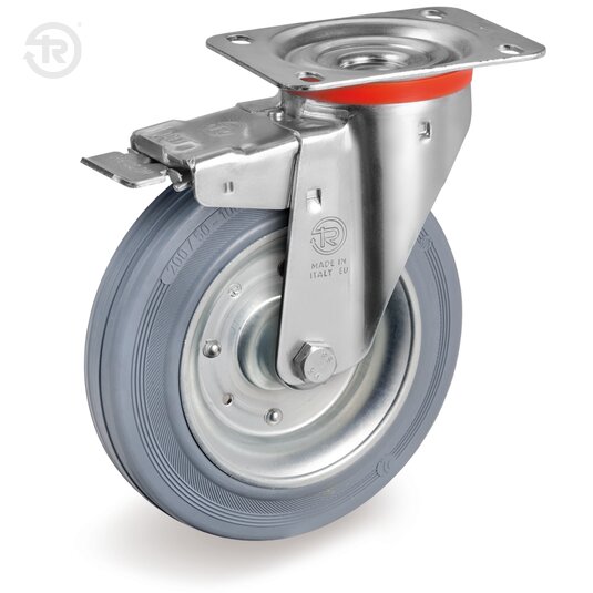 Grey Rubber Wheels, Swivel Castor NL, Brake — Tellure Rota