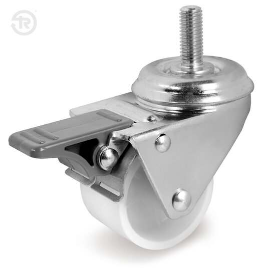 White Polyamide 6 Wheels, Swivel Castor With Stem, Brake — Tellure Rota