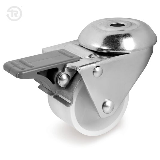 White Polyamide 6 Wheels, Swivel Castor With Bolt Hole, Brake — Tellure Rota