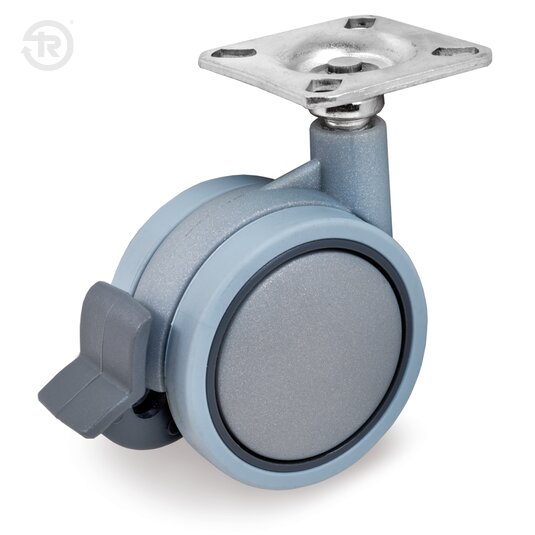 Ruote Per Sedie Gemellate In Poliammide 6 Grigio, Piastra, Freno — Tellure Rota