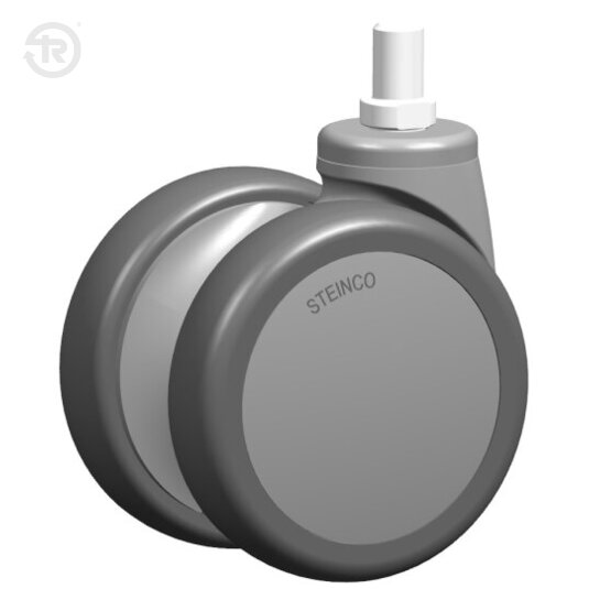 FR Ruote Steinco Gemellate In Poliuretano Grigio Antitraccia, Con Codolo Filettato E Freno — Tellure Rota