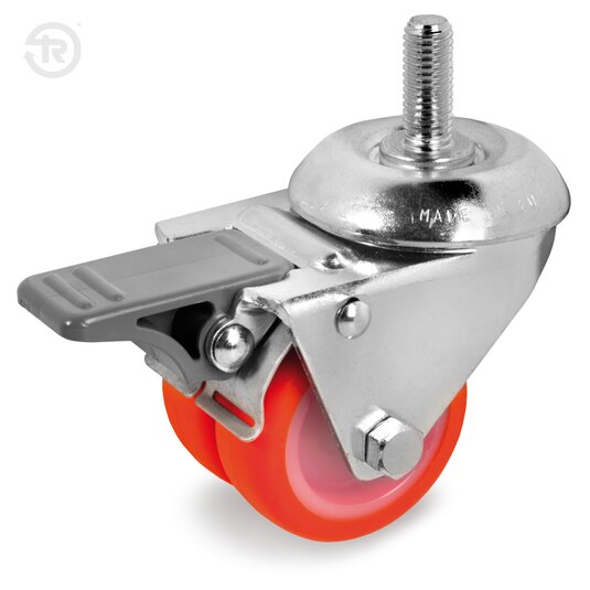 Ruote Gemellate In Poliuretano Termoplastico, Supporto Rotante Codolo, Freno — Tellure Rota