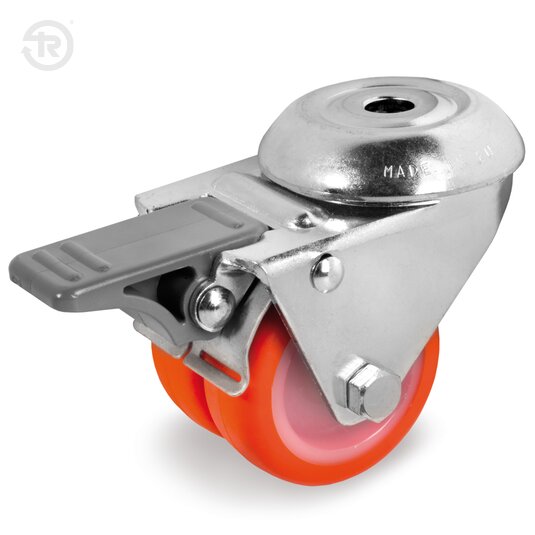 Ruote Gemellate In Poliuretano Termoplastico, Supporto Rotante Foro Passante, Freno — Tellure Rota