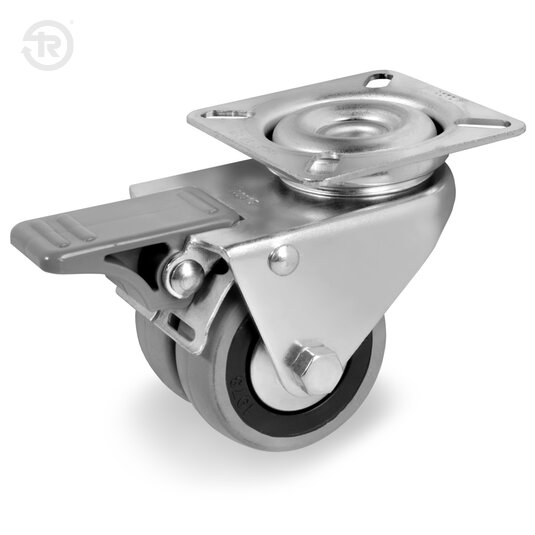 Twin Rubber Wheels With Thread Guards, Swivel Castor, Brake — Tellure Rota