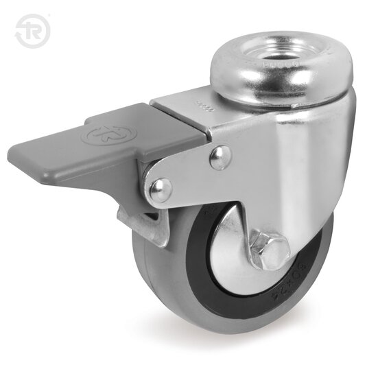 Rubber Wheels With Thread Guards, Swivel Castor With Bolt Hole, Brake — Tellure Rota