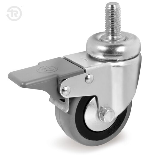 Rubber Wheels With Thread Guards, Swivel Castor With Stem, Brake — Tellure Rota