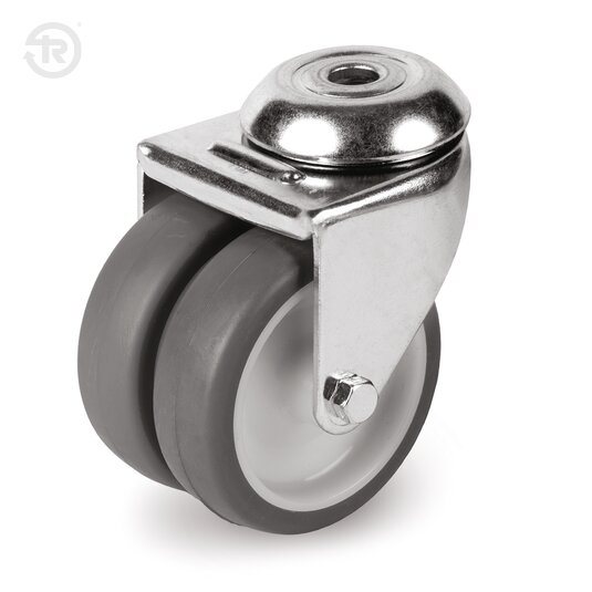 Ruote Gemellate In Gomma Termoplastica, Supporto Rotante Foro Passante — Tellure Rota