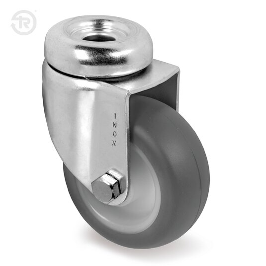 Ruote In Gomma Termoplastica, Supporto Rotante Foro Passante Inox — Tellure Rota