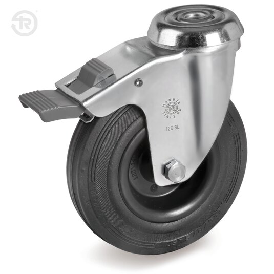 Rubber Wheels, Swivel Castor With Bolt Hole SL, Brake — Tellure Rota