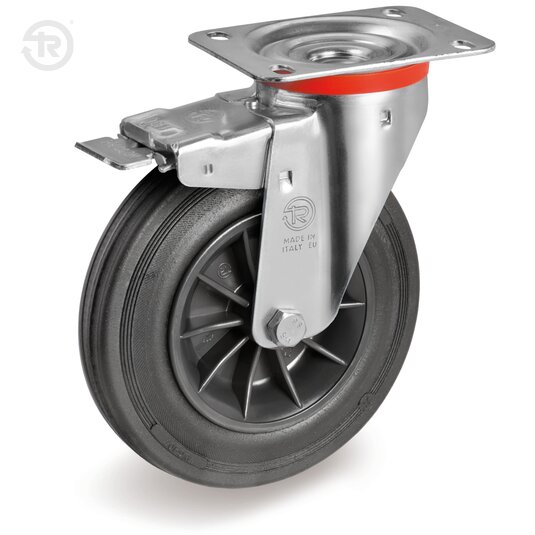 Rubber Wheels, Swivel Castor NL, Front Brake — Tellure Rota