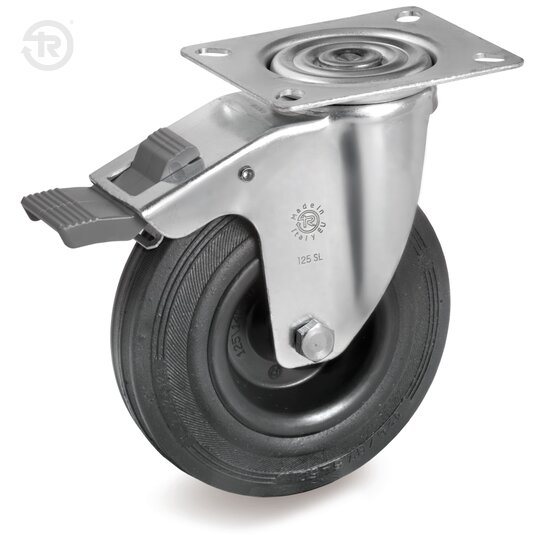 Rubber Wheels, Swivel Castor SL, Front Brake — Tellure Rota