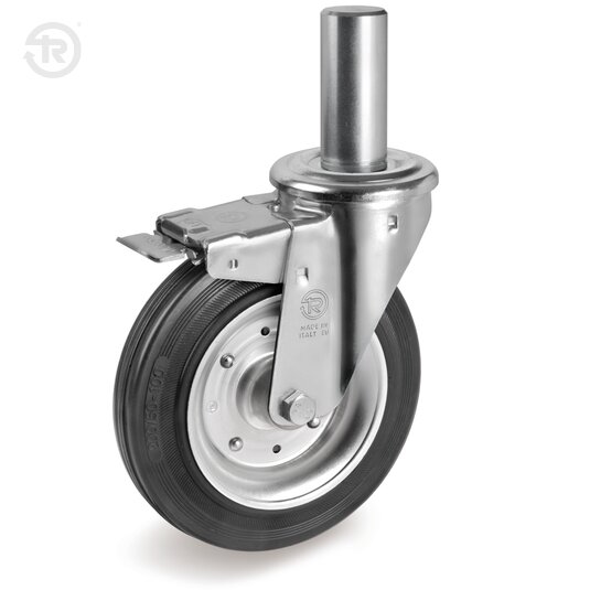 Rubber Wheels, Swivel Castor NL With Innocenti Stem, Brake — Tellure Rota