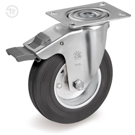Rubber Wheels, Swivel Castor SL, Front Brake — Tellure Rota