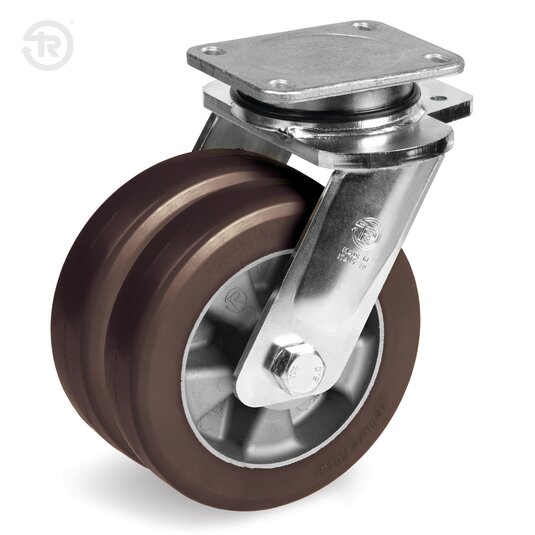 FR High Thickness TR Powerhigh Polyurethane Wheels With Twin Welded Swivel Castor And Brake — Tellure Rota