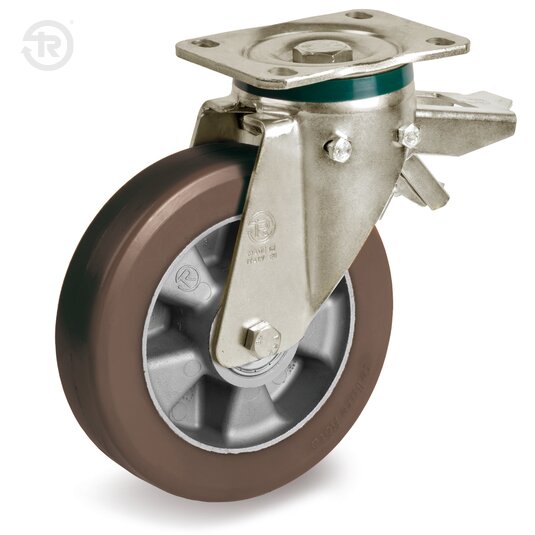 High Thickness TR Powerhigh Polyurethane Wheels With PT Swivel Castor And Brake — Tellure Rota