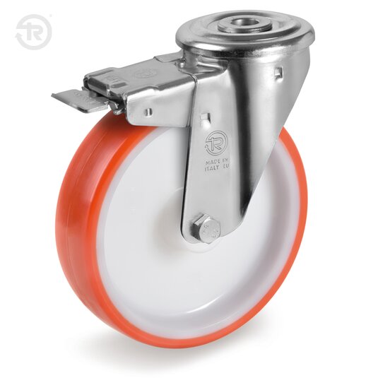 Thermoplastic Polyurethane Wheels, Swivel Castor With Bolt Hole NL, Brake — Tellure Rota