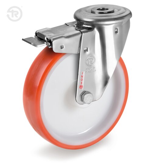 Thermoplastic Polyurethane Wheels, Stainless Steel Swivel Castor With Bolt Hole NLX, Brake — Tellure Rota