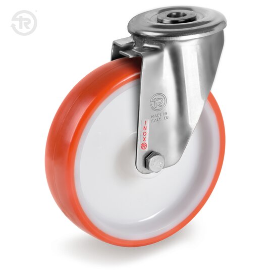 Thermoplastic Polyurethane Wheels, Stainless Steel Swivel Castor With Bolt Hole NLX — Tellure Rota