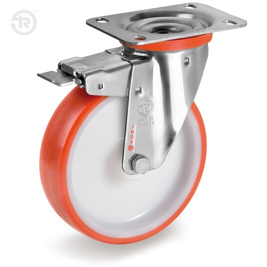 Thermoplastic Polyurethane Wheels, Stainless Steel Swivel Castor NLX, Brake — Tellure Rota