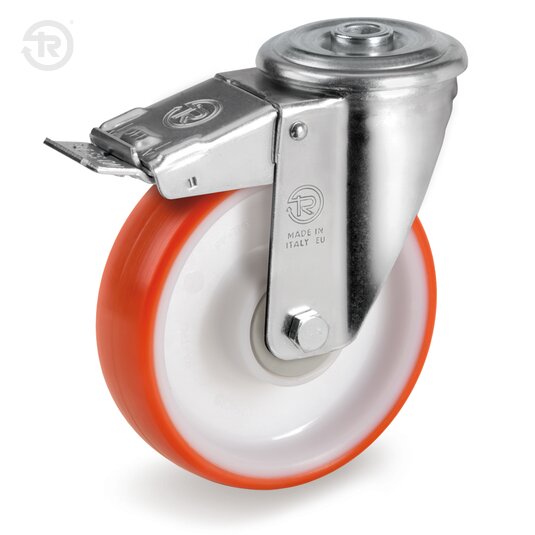 Thermoplastic Polyurethane Wheels, Swivel Castor With Bolt Hole NL, Brake — Tellure Rota