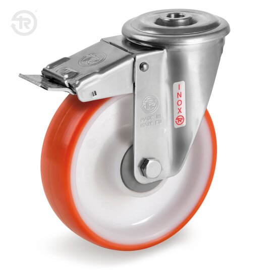 Thermoplastic Polyurethane Wheels, Stainless Steel Swivel Castor With Bolt Hole NLX, Brake — Tellure Rota