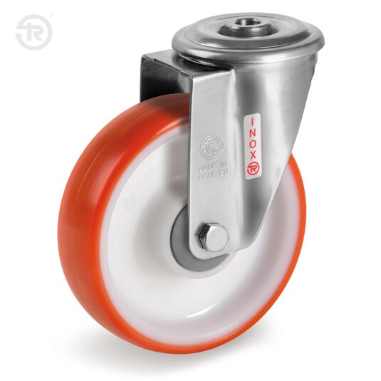 Thermoplastic Polyurethane Wheels, Stainless Steel Swivel Castor With Bolt Hole NLX — Tellure Rota