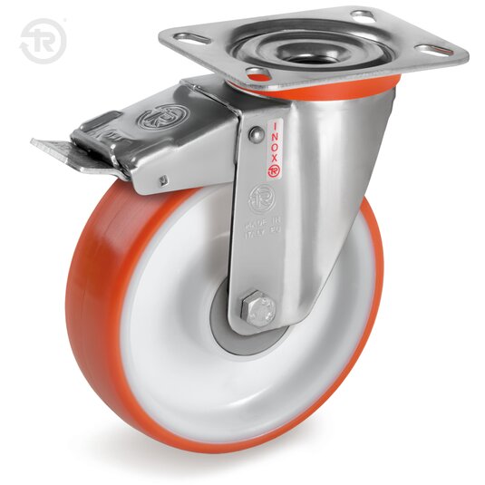 Thermoplastic Polyurethane Wheels, Stainless Steel Swivel Castor NLX, Brake — Tellure Rota