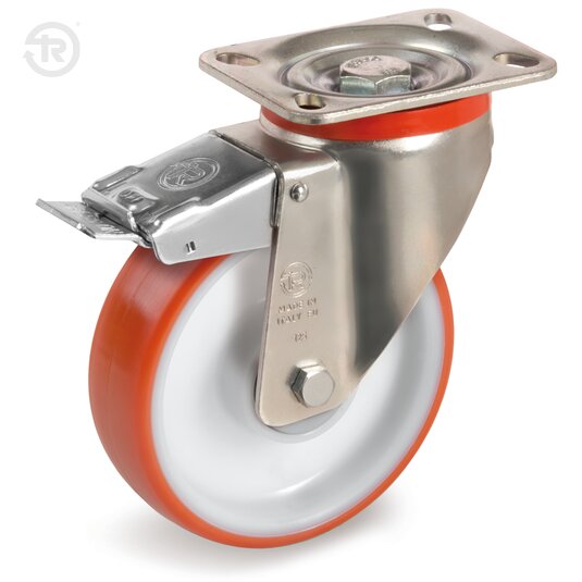 Thermoplastic Polyurethane Wheels, Swivel Castor P, Front Brake — Tellure Rota