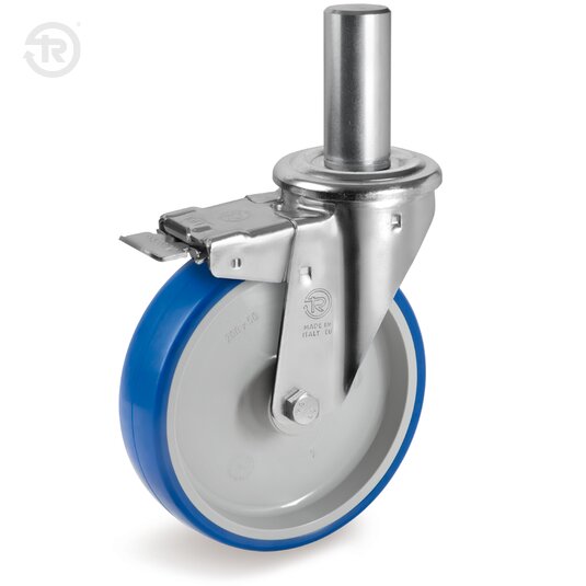 Ruote In Poliuretano Termoplastico Soft, Supporto Rotante NL Con Codolo, Freno — Tellure Rota