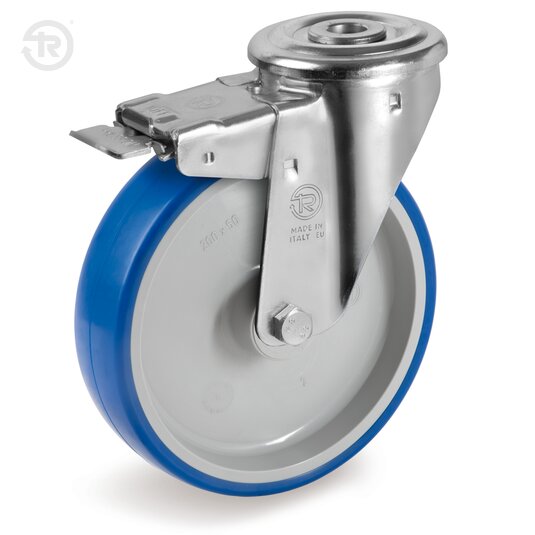 Soft Thermoplastic Polyurethane Wheels, Swivel Castor With Bolt Hole NL, Brake — Tellure Rota