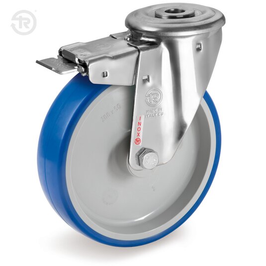 Soft Thermoplastic Polyurethane Wheels, Stainless Steel Swivel Castor NLX, Brake — Tellure Rota