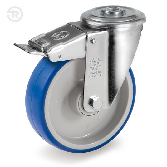 Soft Thermoplastic Polyurethane Wheels, Swivel Castor With Bolt Hole NL, Brake — Tellure Rota