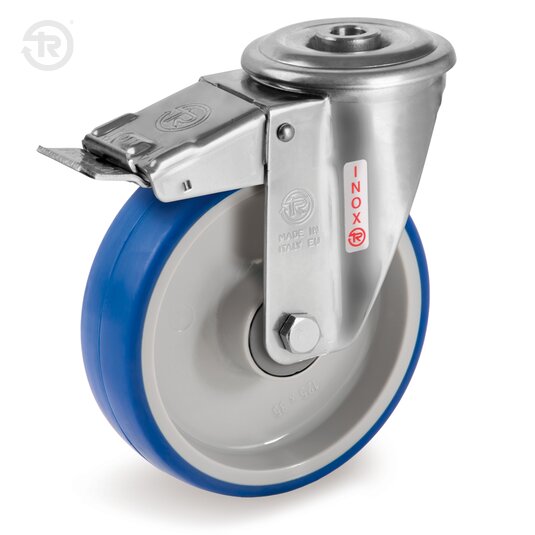 Soft Thermoplastic Polyurethane Wheels, Stainless Steel Swivel Castor With Bolt Hole NLX, Brake — Tellure Rota