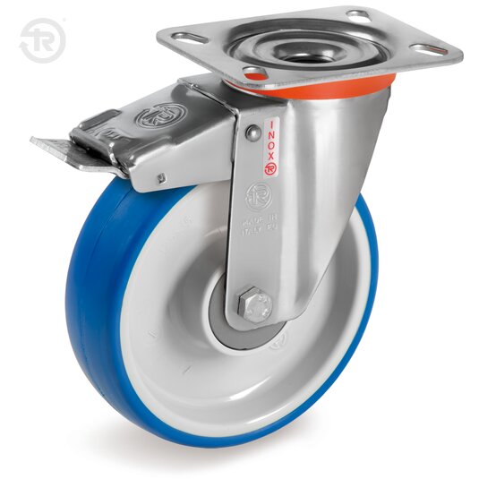 Soft Thermoplastic Polyurethane Wheels, Stainless Steel Swivel Castor NLX, Brake — Tellure Rota
