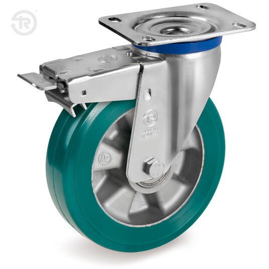 TR Roll Polyurethane Wheels With High Thickness, Swivel Castor M, Brake — Tellure Rota