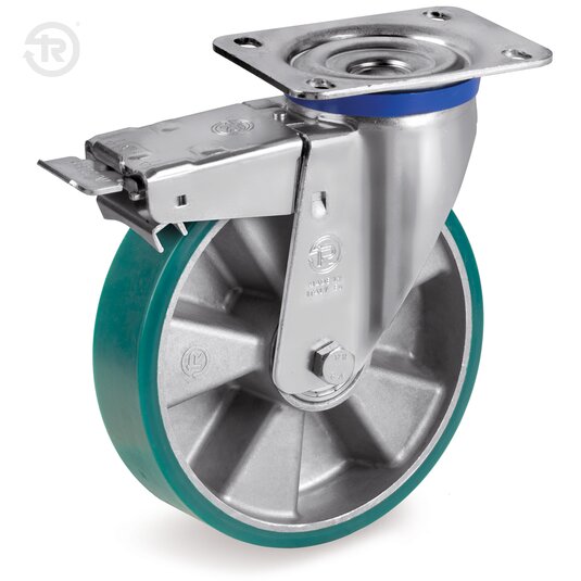 TR Roll Polyurethane Wheels, Swivel Castor M, Brake — Tellure Rota