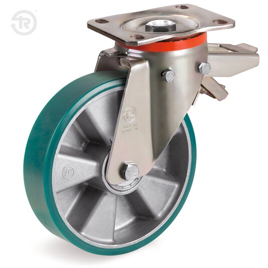 A TR Roll Polyurethane Wheels, Swivel Castor P, Front Brake — Tellure Rota