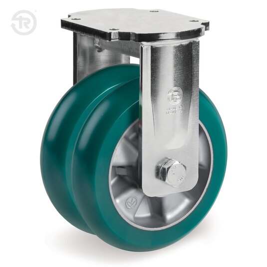 TR Roll Ergonomic Polyurethane Wheels, Fixed Welded Twin Castor — Tellure Rota