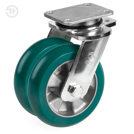 TR Roll Polyurethane Wheels, Round Profile, Swivel Welded Twin Castor — Tellure Rota