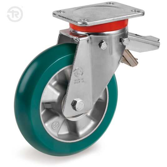 TR Roll Polyurethane Wheels With Round Profile, Castor EP, Brake — Tellure Rota
