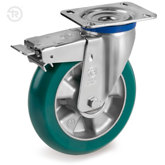 TR Roll Polyurethane Wheels With Round Profile, Castor M, Brake — Tellure Rota
