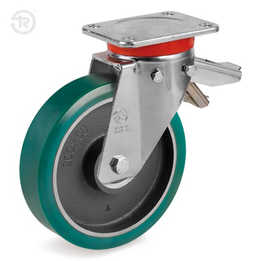 TR Roll Polyurethane Wheels With EP Swivel Castor, Brake — Tellure Rota