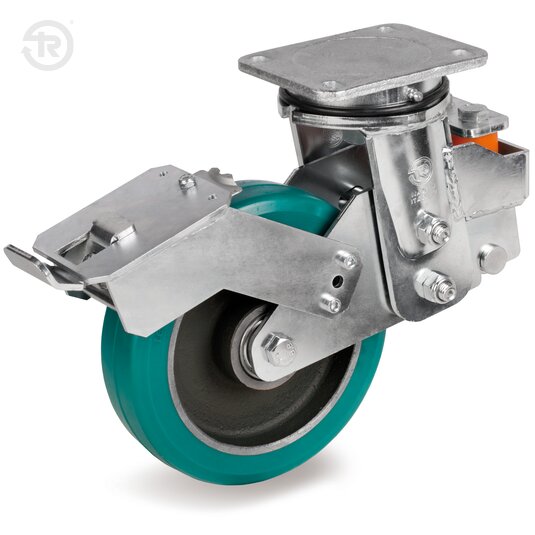 TR Roll Polyurethane Wheels, Fixed Sprung Castor Ees Mhd, Brake — Tellure Rota