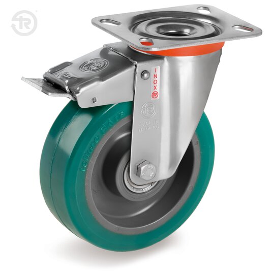 TR Roll Polyurethane Wheels, Stainless Steel Swivel Castor NLX, Brake — Tellure Rota