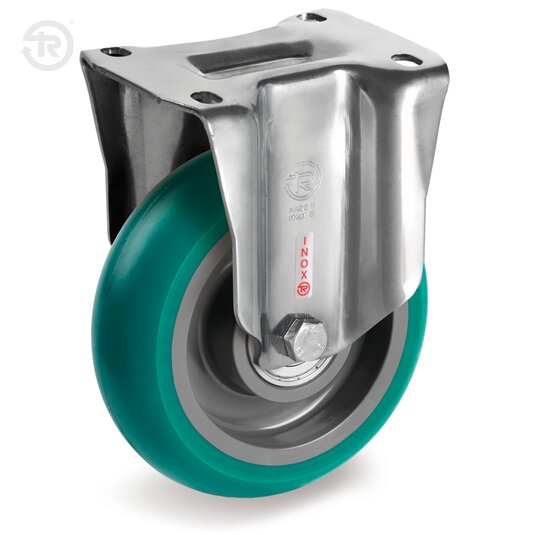 Ruote In Poliuretano TR Roll Bombate, Supporto Fisso Inox Px — Tellure Rota