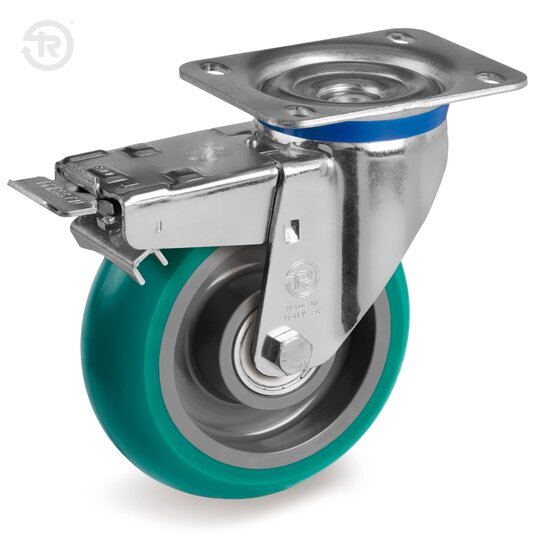 TR Roll Polyurethane Wheels With Round Profile, Castor M, Brake — Tellure Rota