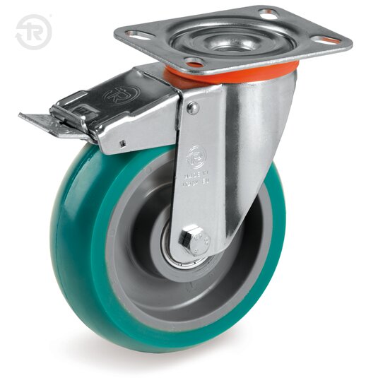 TR Roll Polyurethane Wheels With Round Profile, Castor NL, Brake — Tellure Rota